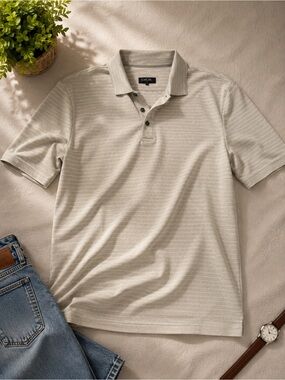 Van Heusen Beige Short Sleeve Polo with Subtle Texture